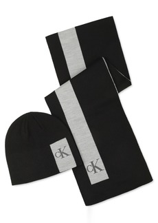 Calvin Klein Men's Silicone Ck Monogram Logo Scarf & Beanie Hat Set - Black