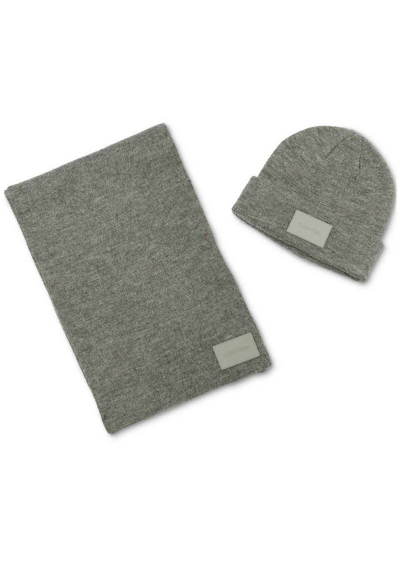 Calvin Klein Men's Silicone Logo Scarf & Beanie Set - Medium Grey