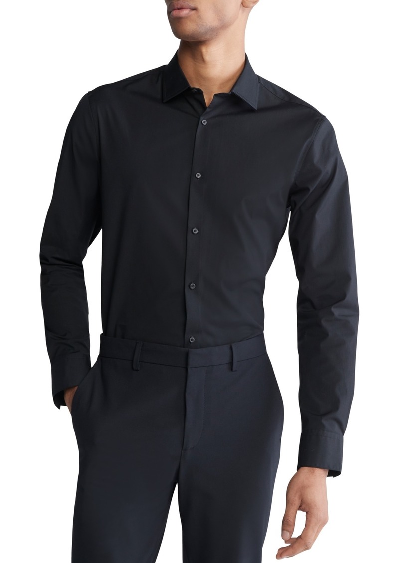 Calvin Klein Men's Slim Fit Supima Stretch Long Sleeve Button-Front Shirt - Black Beauty