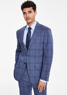 Calvin Klein Men's Slim-Fit Wool Blend Stretch Plaid Suit Separate Jacket - Blue Plaid