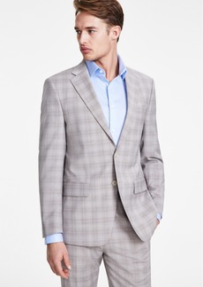 Calvin Klein Men's Slim-Fit Wool Blend Stretch Plaid Suit Separate Jacket - Tan Plaid