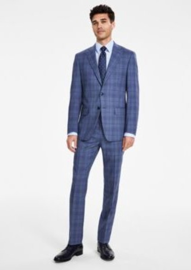 Calvin Klein Mens Slim Fit Wool Blend Stretch Plaid Suit Separates