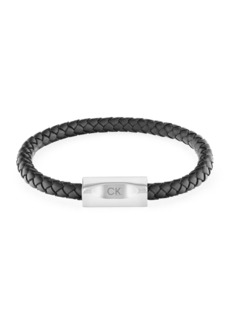 Calvin Klein Men's Stainless Steel Black Braided Leather Bracelet - Black