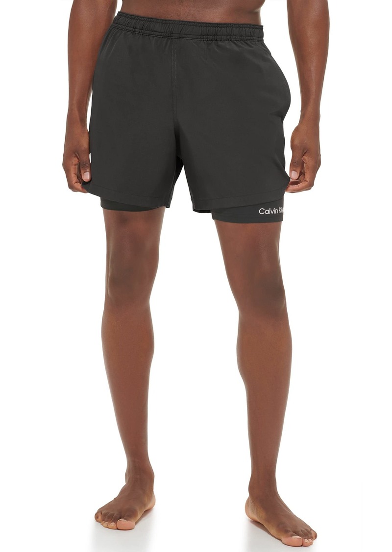 Calvin Klein Men's Standard Double Layered-Compression Swim Shorts