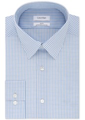 Calvin Klein Men's Slim-Fit Non-Iron Performance Stretch Blue Check Dress Shirt - Bluebird