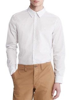 Calvin Klein Men's Stretch Cotton Monogram Logo Button Down Shirt