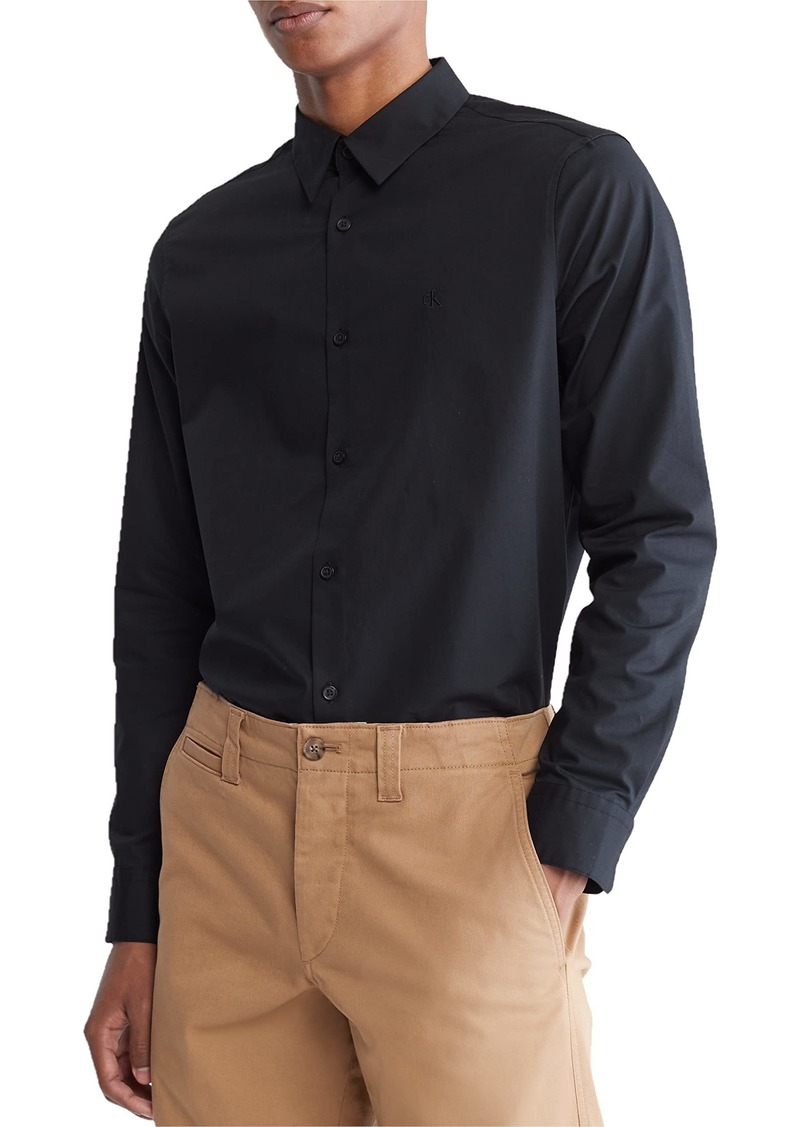 Calvin Klein Men's Stretch Cotton Monogram Logo Button Down Shirt  Extra Extra Large
