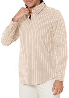 Calvin Klein Men's Stretch Cotton Monogram Logo Stripe Button Down Shirt