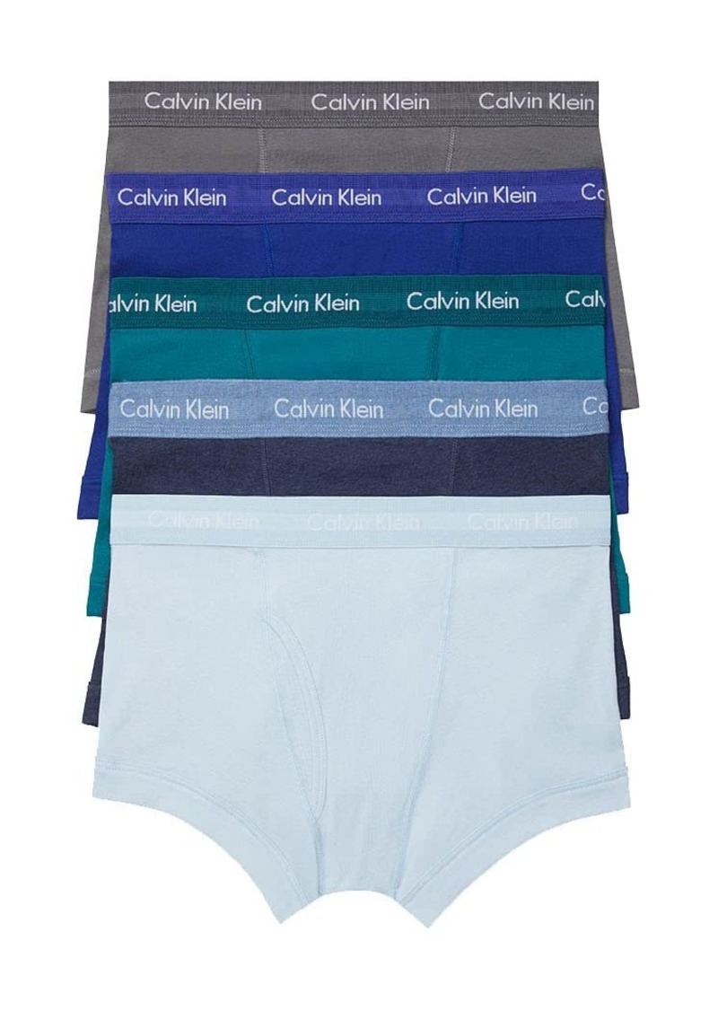 Calvin Klein Men's Underwear Cotton Classics 5-Pack Trunk Ocean HUE Tuscan Terra Cotta Grey Heather DEEP Moat Blue Storm Cloud XL