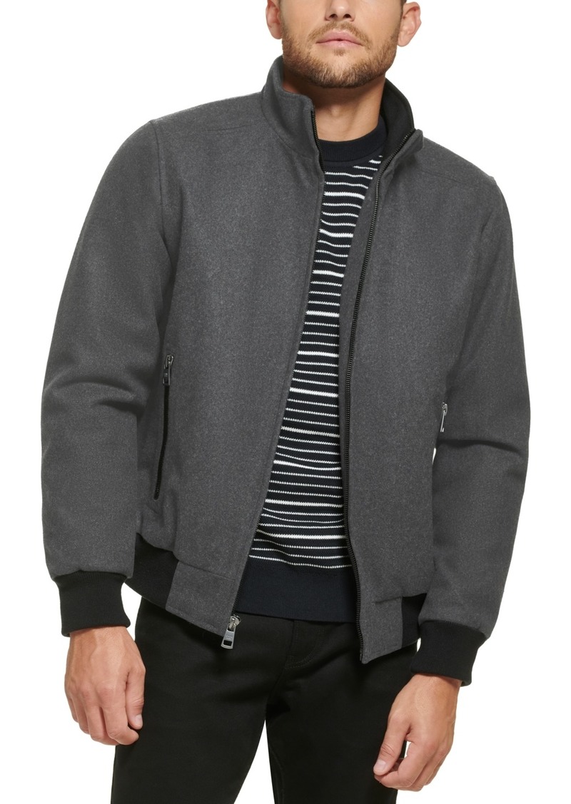 Calvin Klein Men's Wool Bomber Jacket With Knit Trim - Light Grey