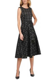 Calvin Klein Metallic Plaid Ponte Belted Dress