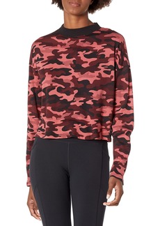 Calvin Klein Performance Calvin Klein Women's Performance Print Long Sleeve Drop Shoulder Cropped Pullover with Woven Patch CAMO MESH Raven L