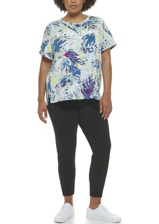 Calvin Klein Performance Women Plus Size Active Logo Print Rolled Cuff Tee Floral WASH SEA Level