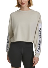 Calvin Klein Performance Women's Cotton Logo-Stripe Long-Sleeve T-Shirt - Porcini