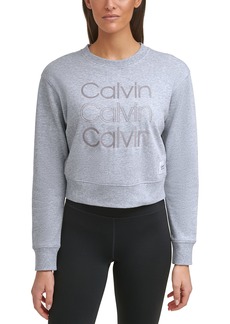 Calvin Klein Performance Women's Embroidered Calvin Logo Long Sleeve Crew Neck Pullover  L