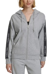 Calvin Klein Performance Women's Fleece Logo Stripe Full Zip Hoodie - Porcini