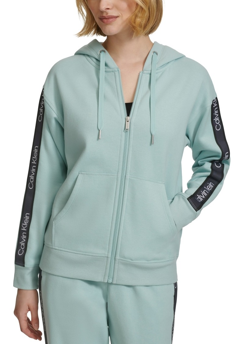 Calvin Klein Performance Women's Fleece Logo Stripe Full Zip Hoodie - Sea Level