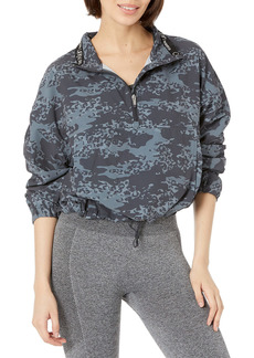 Calvin Klein Performance Women's Print Funnel Collar 1/2 Zip Pullover with Rouched Sleeves Animal CAMO Charcoal M