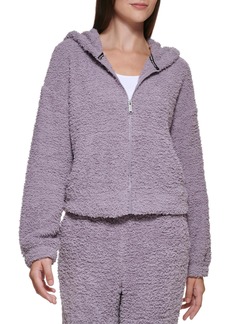 Calvin Klein Womens Shaggy Knit Full Zip Hoodie Smoky Lilac