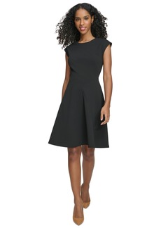 Calvin Klein Petite Cap-Sleeve Fit & Flare Dress - Black