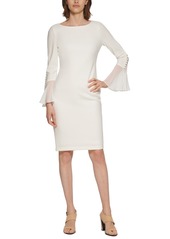 Calvin Klein Petite Chiffon-Sleeve Sheath Dress - Cream
