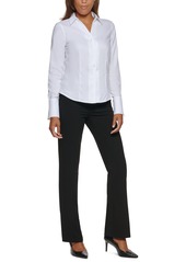 Calvin Klein Petite Cotton Collared Button-Down Blouse - White