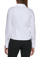 Calvin Klein Petite Cotton Collared Button-Down Blouse - White
