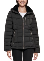 Calvin Klein Women's Faux-Fur-Trim Hooded Puffer Coat, Created for Macy's - Black