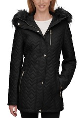 Calvin Klein Petite Faux-Fur-Trim Hooded Quilted Coat