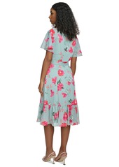 Calvin Klein Petite Printed Chiffon V-Neck Dress - Jadeite Multi