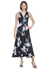 Calvin Klein Petite Sleeveless V-Neck Midi Dress - Black Multi