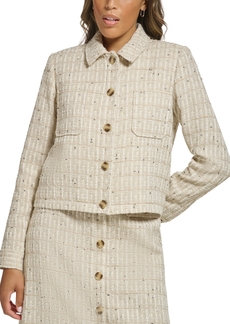 Calvin Klein Petite Tweed Cropped Button-Down Blazer