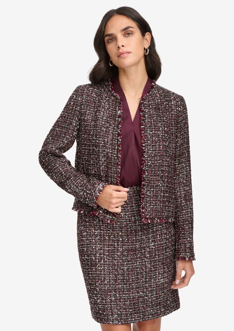 Calvin Klein Petite Tweed Open-Front Jacket - Blck Multi