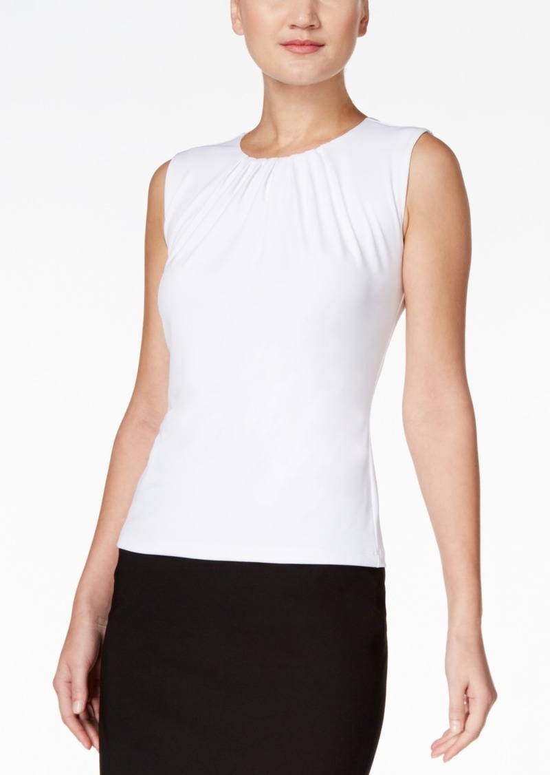 Calvin Klein Pleat Neck Sleeveless Top, Regular and Petite Sizes - White