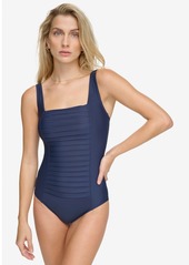 Calvin Klein Pleated One-Piece Swimsuit,Created for Macy's - Boysenberry Shimmer