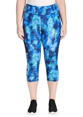 Calvin Klein Performance Plus Size Abstract-Print High-Waisted Crop Tights
