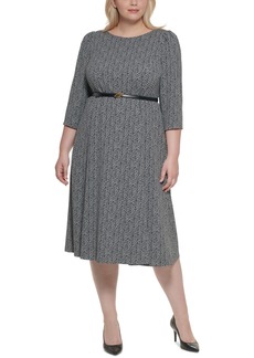 Calvin Klein Plus Size Belted A-Line Midi Dress