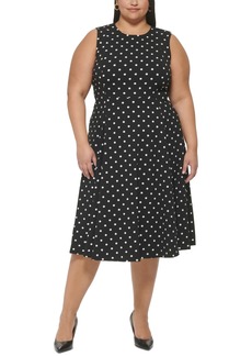 Calvin Klein Plus Size Dot-Print Fit & Flare Dress - Black/White