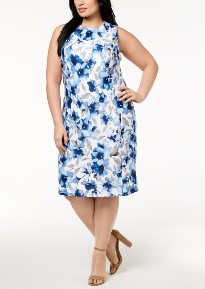 calvin klein puff shoulder floral print dres