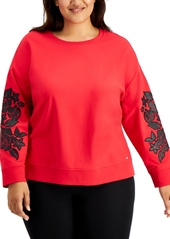 Calvin Klein Plus Size Floral-Sleeve Solid Top