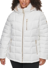 Calvin Klein Plus Size Hooded Faux-Fur-Trim Puffer Coat, Created for Macy's