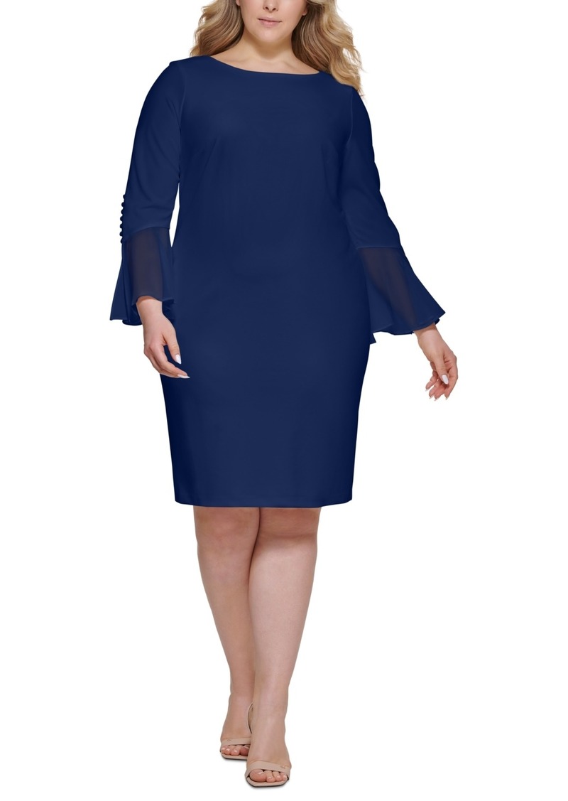 Calvin Klein Plus Size Illusion Bell-Sleeve Dress - Indigo