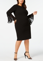 Calvin Klein Plus Size Illusion Bell-Sleeve Dress - Black