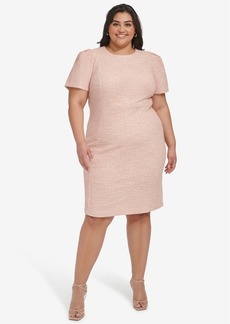Calvin Klein Plus Size Jewel-Neck Tweed Sheath Dress - Desert Rose White