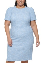 Calvin Klein Plus Size Jewel-Neck Tweed Sheath Dress - Serene Multi