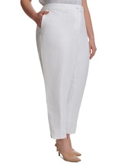 Calvin Klein Plus Size Linen-Blend Slim-Leg Tab-Waist Pants - White