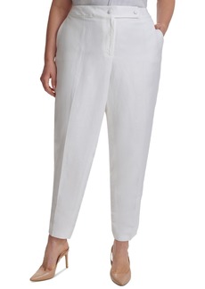 Calvin Klein Plus Size Linen-Blend Slim-Leg Tab-Waist Pants - White