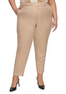 Calvin Klein Plus Size Linen-Blend Mid-Rise Straight-Leg Pants - Nomad