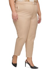 Calvin Klein Plus Size Linen-Blend Mid-Rise Straight-Leg Pants - Nomad
