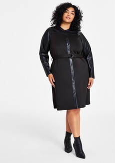 Calvin Klein Plus Size Mixed-Media Button-Front Dress - Black